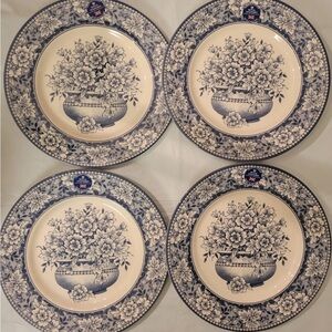 4ct Royal Stafford Dinner Plate Set 11" English Toile Blue Flower Floral Spring